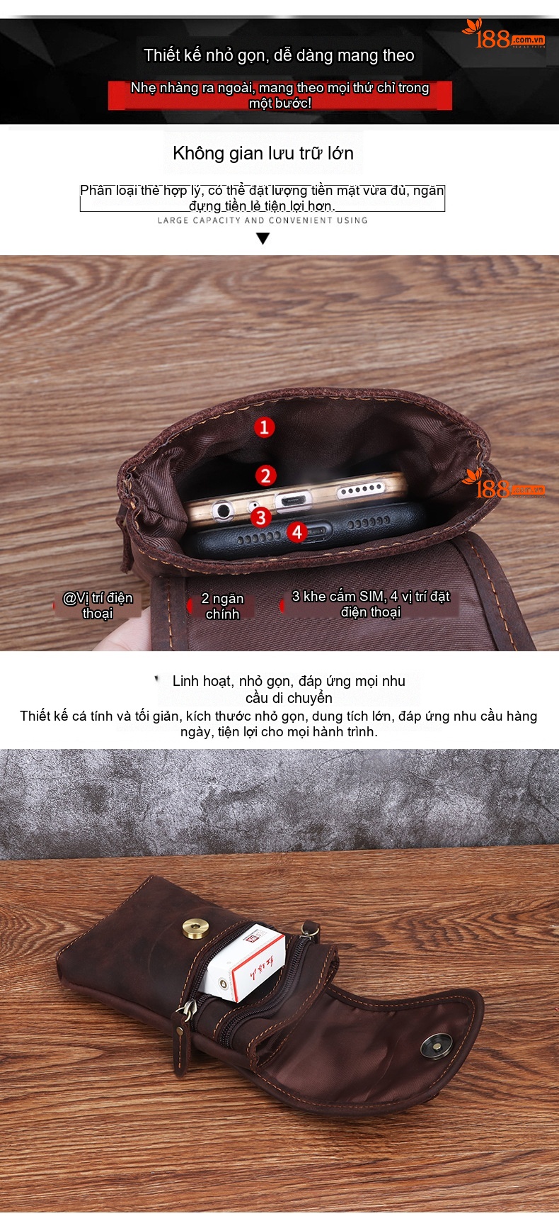 Túi Đeo Hông Điện Thoại Da Bò Madhorse Thắt Lưng Cổ Điển 6 Inch Màu Nâu Vàng, Nâu Đậm chi tiết 7