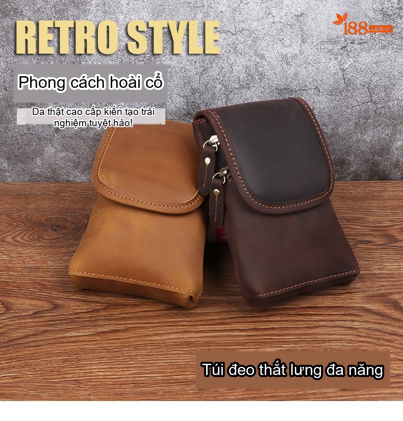 Túi Đeo Hông Điện Thoại Da Bò Madhorse Thắt Lưng Cổ Điển 6 Inch Màu Nâu Vàng, Nâu Đậm chi tiết 1