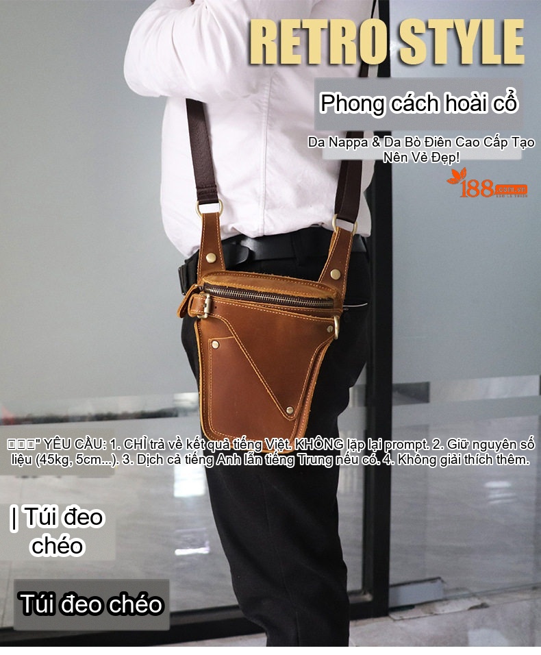 Túi Đeo Hông/Đùi Nam Da Thật Phong Cách Retro Màu Nâu Vàng, Nâu Đen chi tiết 1