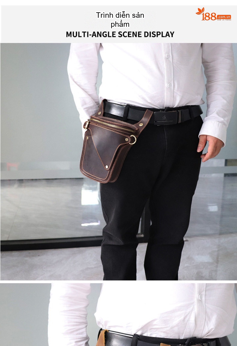 Túi Đeo Hông/Đùi Nam Da Thật Phong Cách Retro Màu Nâu Vàng, Nâu Đen chi tiết 8