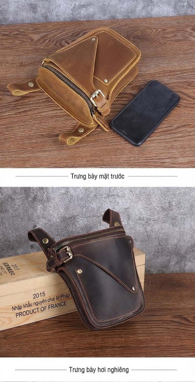 Túi Đeo Hông/Đùi Nam Da Thật Phong Cách Retro Màu Nâu Vàng, Nâu Đen chi tiết 13