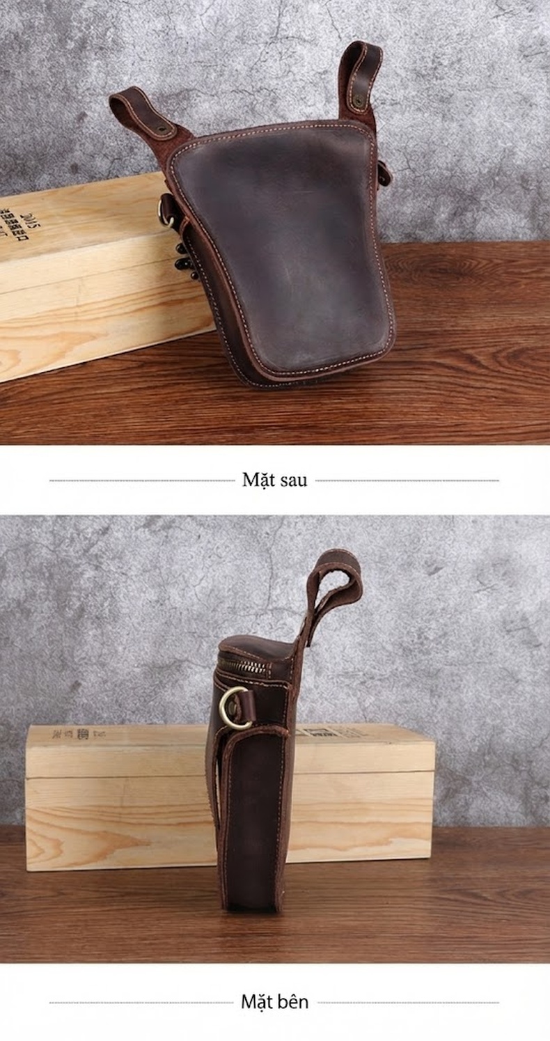 Túi Đeo Hông/Đùi Nam Da Thật Phong Cách Retro Màu Nâu Vàng, Nâu Đen chi tiết 14