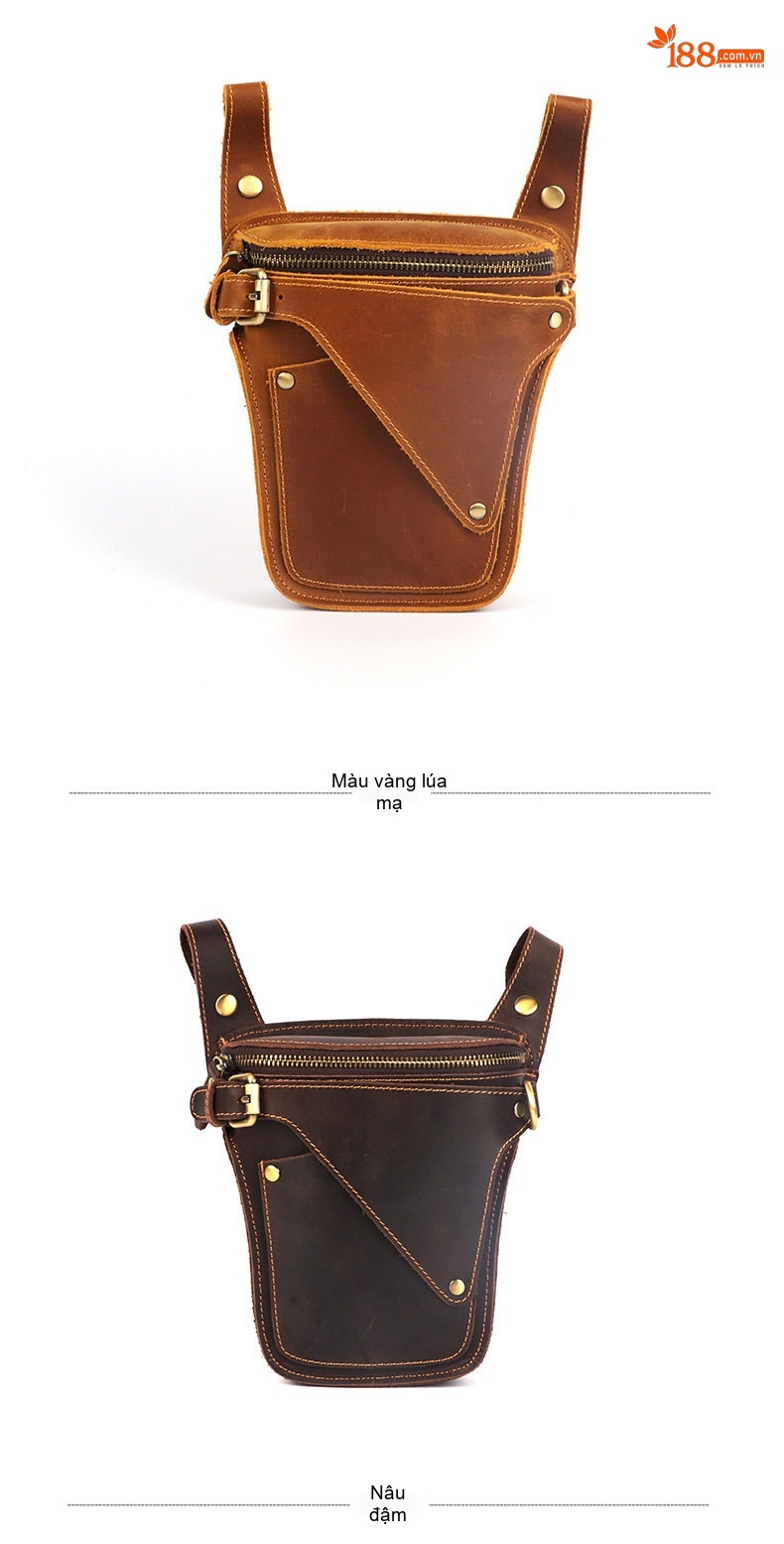 Túi Đeo Hông/Đùi Nam Da Thật Phong Cách Retro Màu Nâu Vàng, Nâu Đen chi tiết 15