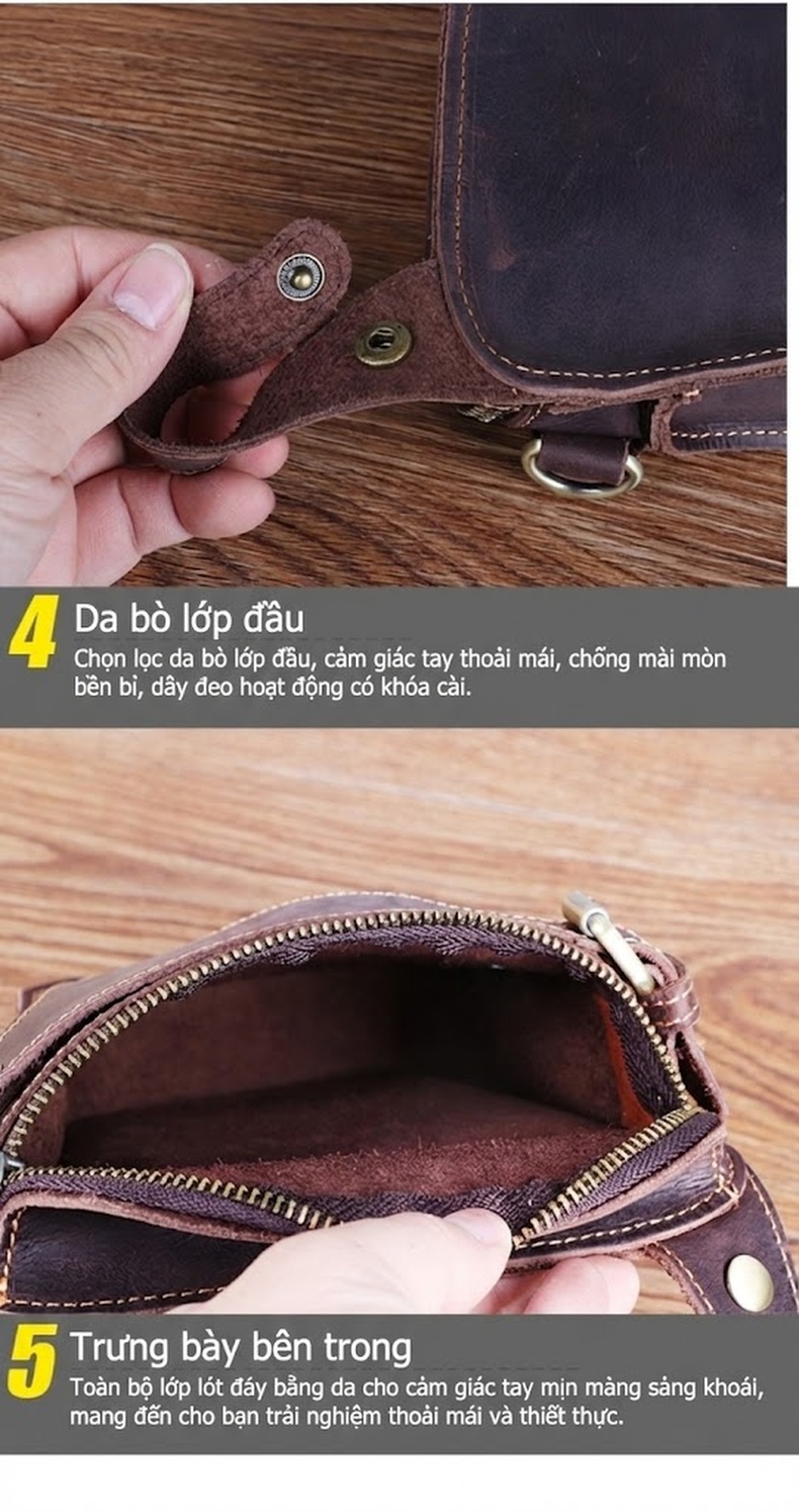 Túi Đeo Hông/Đùi Nam Da Thật Phong Cách Retro Màu Nâu Vàng, Nâu Đen chi tiết 18