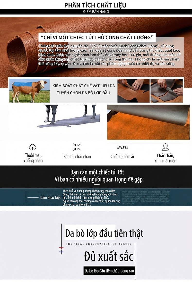 Túi Đeo Hông/Đùi Nam Da Thật Phong Cách Retro Màu Nâu Vàng, Nâu Đen chi tiết 2