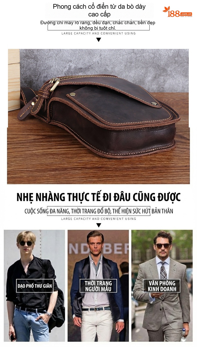 Túi Đeo Hông/Đùi Nam Da Thật Phong Cách Retro Màu Nâu Vàng, Nâu Đen chi tiết 5