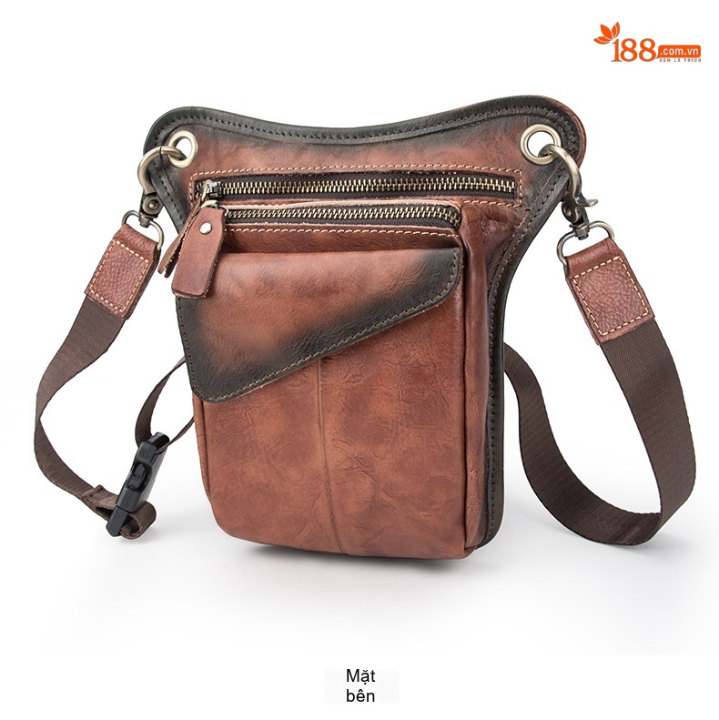 Túi Đeo Hông/Đùi Nam Da Thật Thủ Công Vintage Màu Nâu chi tiết 12