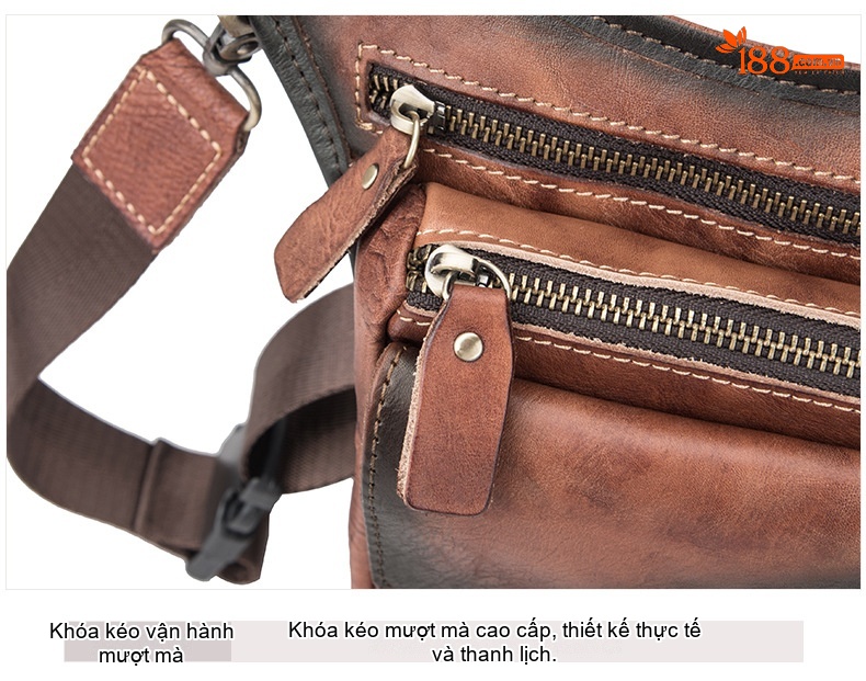 Túi Đeo Hông/Đùi Nam Da Thật Thủ Công Vintage Màu Nâu chi tiết 23