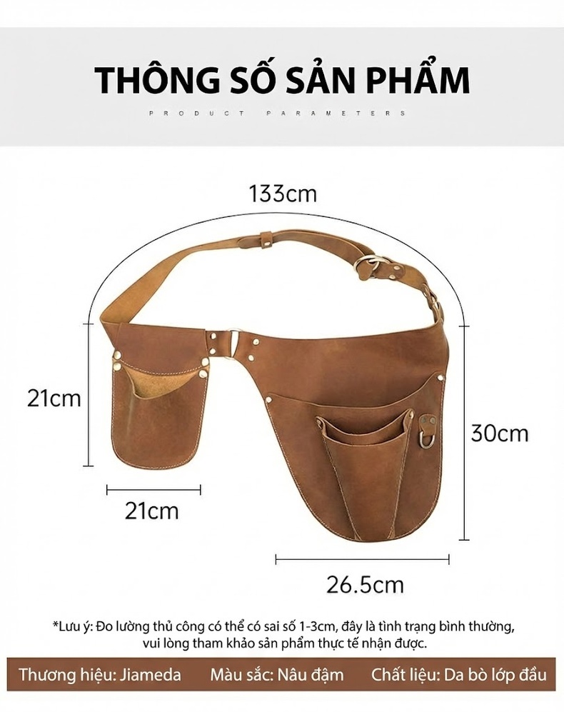 Túi Đeo Hông Đựng Dụng Cụ Da Bò Nhiều Ngăn Cho Thợ Điện, Thợ Sửa Chữa Màu Nâu chi tiết 2
