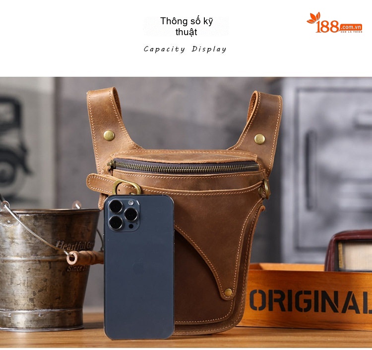 Túi Đeo Hông Nam Da Bò Lớp Đầu Phong Cách Retro Đựng Điện Thoại, Chìa Khóa Màu Nâu, Đen chi tiết 10