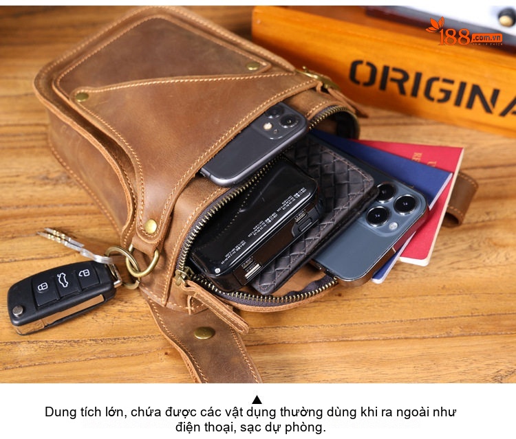 Túi Đeo Hông Nam Da Bò Lớp Đầu Phong Cách Retro Đựng Điện Thoại, Chìa Khóa Màu Nâu, Đen chi tiết 11