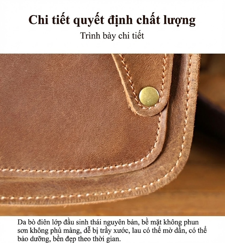 Túi Đeo Hông Nam Da Bò Lớp Đầu Phong Cách Retro Đựng Điện Thoại, Chìa Khóa Màu Nâu, Đen chi tiết 12