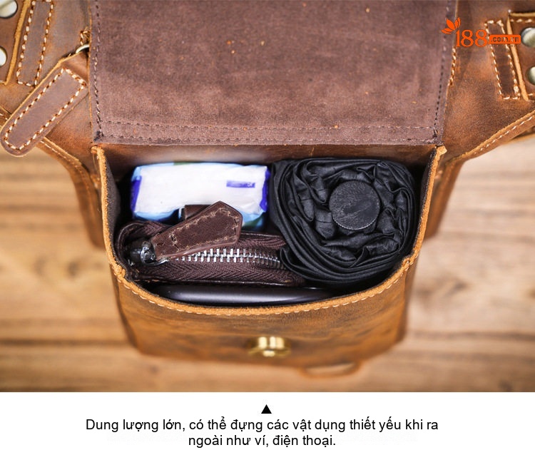 Túi Đeo Hông Nam Da Bò Mad Cow Retro Đa Năng Đeo Chéo Màu Nâu chi tiết 13