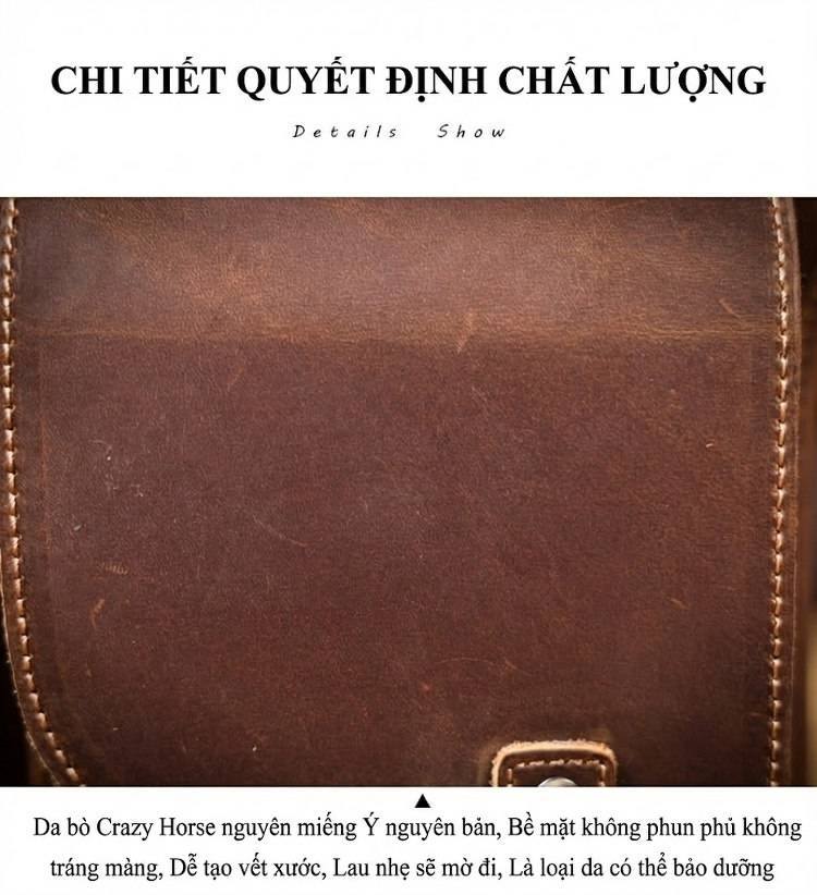 Túi Đeo Hông Nam Da Bò Mad Cow Retro Đa Năng Đeo Chéo Màu Nâu chi tiết 14