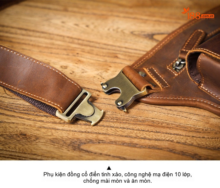 Túi Đeo Hông Nam Da Bò Mad Cow Retro Đa Năng Đeo Chéo Màu Nâu chi tiết 16