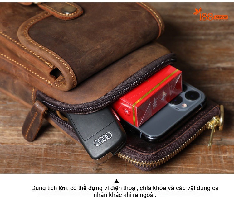 Túi Đeo Hông Nam Da Bò Vintage Đa Năng chi tiết 11