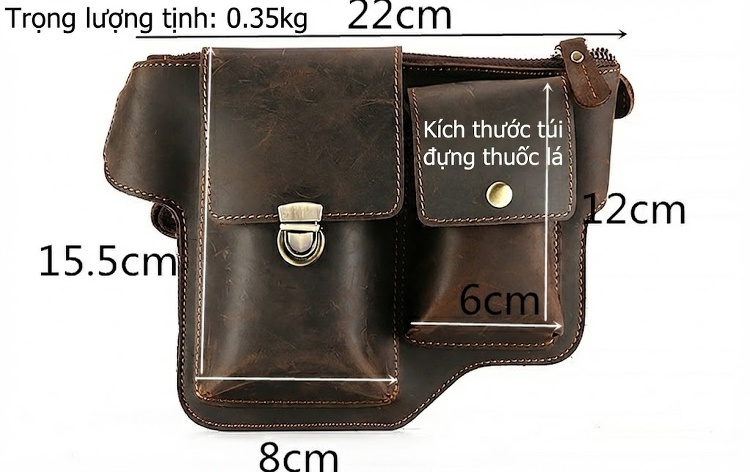 Túi Đeo Hông Nam Da Thật Mad Dog Phong Cách Retro Thủ Công Màu Nâu chi tiết 7