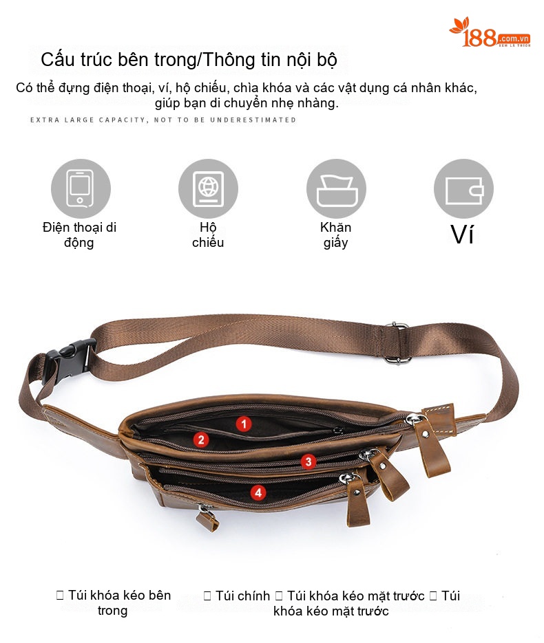 Túi Đeo Hông/Ngực/Bụng Nam Da Thật Phong Cách Retro chi tiết 7