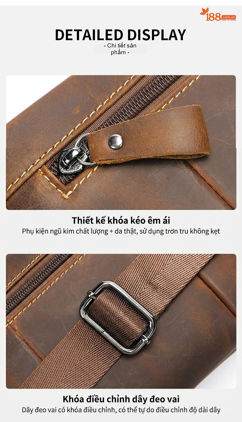 Túi Đeo Hông/Ngực/Bụng Nam Da Thật Phong Cách Retro chi tiết 13