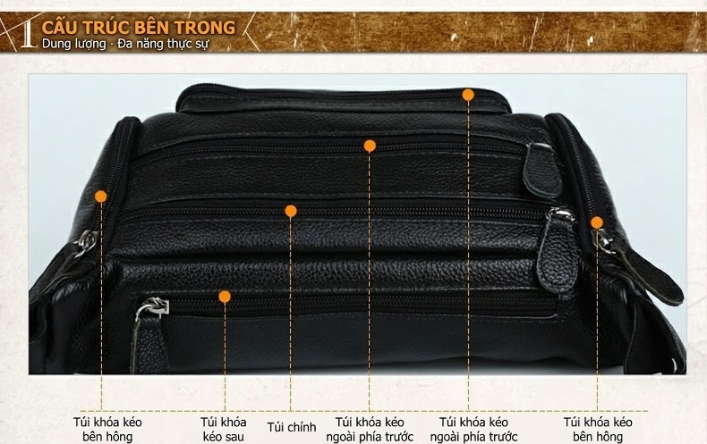 Túi Đeo Hông/Ngực/Chéo Vai Nam Da Thật Chống Trộm Phong Cách Hàn Quốc Màu Đen chi tiết 8