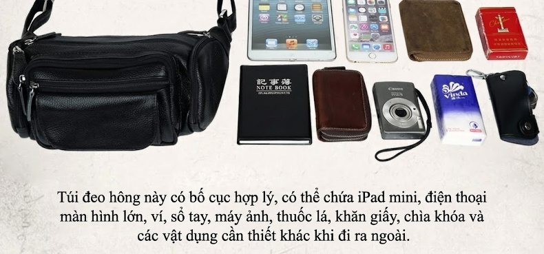 Túi Đeo Hông/Ngực/Chéo Vai Nam Da Thật Chống Trộm Phong Cách Hàn Quốc Màu Đen chi tiết 11