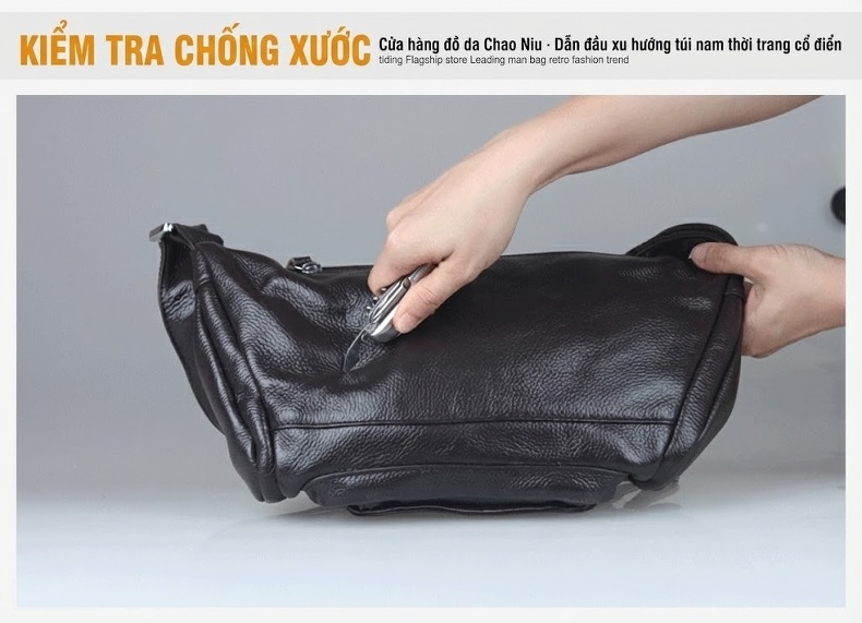 Túi Đeo Hông/Ngực/Chéo Vai Nam Da Thật Chống Trộm Phong Cách Hàn Quốc Màu Đen chi tiết 15