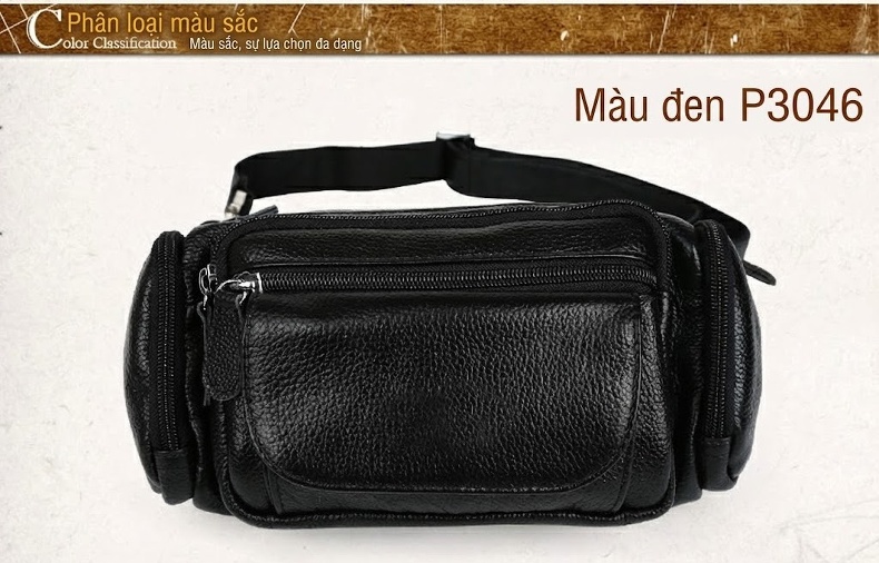 Túi Đeo Hông/Ngực/Chéo Vai Nam Da Thật Chống Trộm Phong Cách Hàn Quốc Màu Đen chi tiết 6