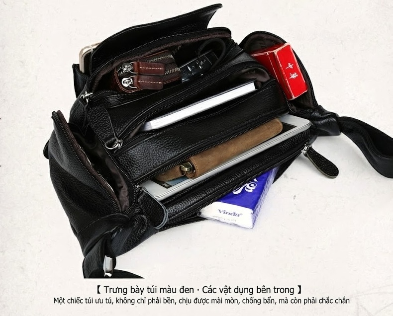 Túi Đeo Hông/Ngực/Chéo Vai Nam Da Thật Chống Trộm Phong Cách Hàn Quốc Màu Đen chi tiết 21