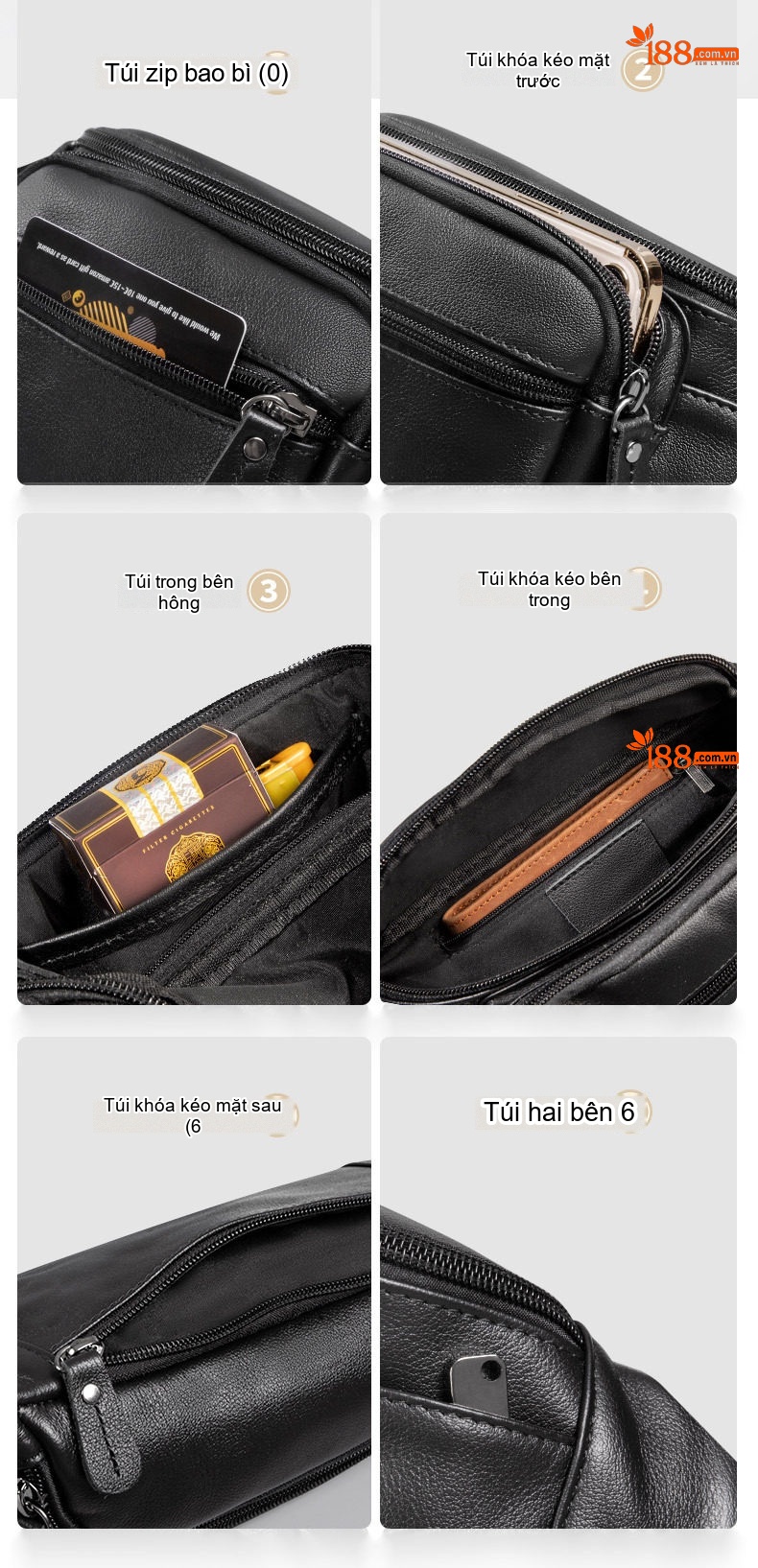 Túi đeo hông/ngực da thật đựng máy ảnh thể thao, phong cách thể thao chi tiết 7
