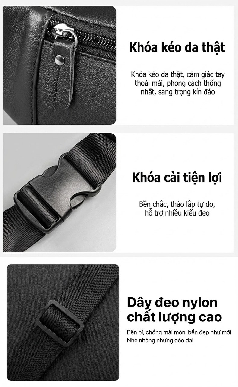 Túi đeo hông/ngực da thật đựng máy ảnh thể thao, phong cách thể thao chi tiết 9