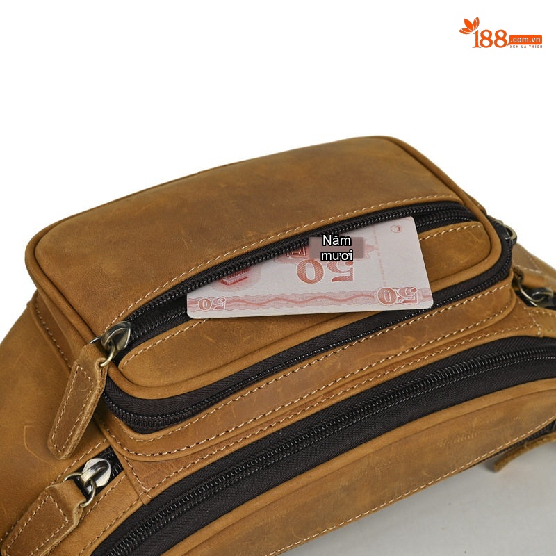 Túi Đeo Hông/Ngực Nam Da Bò Lớp Đầu Tiên Đa Năng Phong Cách Thể Thao chi tiết 46