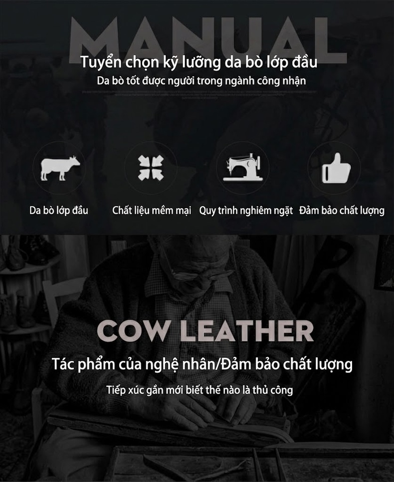 Túi Đeo Hông/Ngực Nam Da Bò Thủ Công Vintage Màu Nâu, Đen chi tiết 2