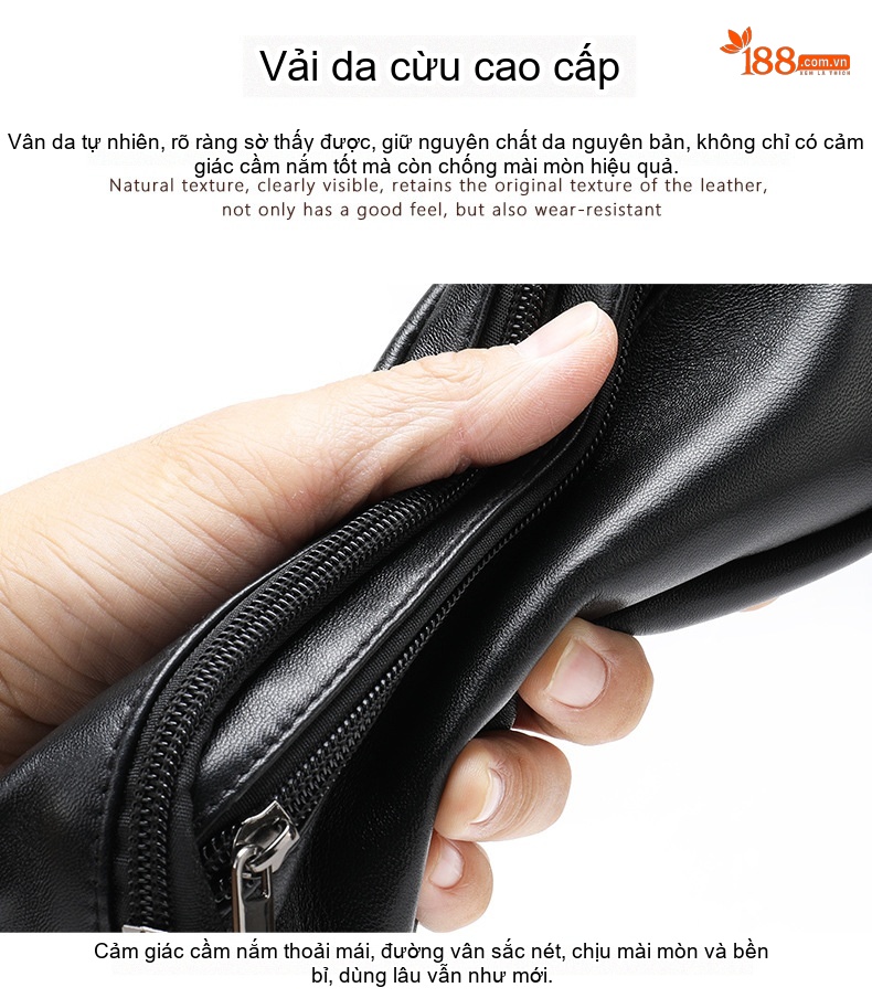 Túi Đeo Hông/Ngực Nam Da Cừu Đa Năng Chống Nước Màu Đen chi tiết 3