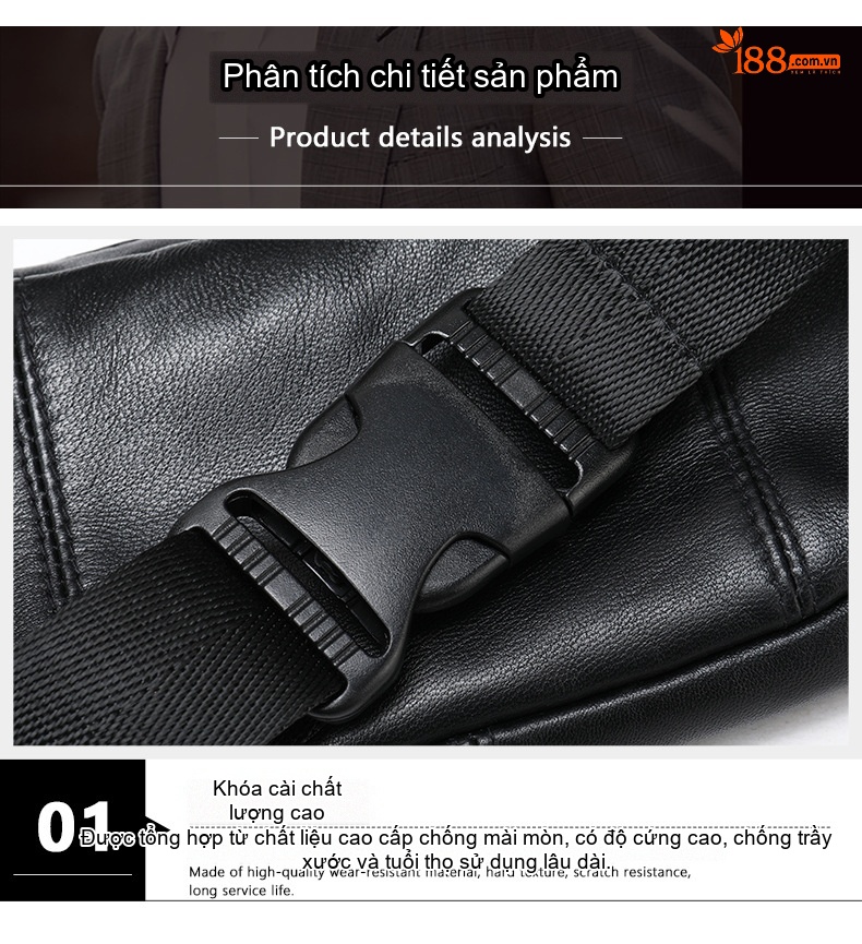 Túi Đeo Hông/Ngực Nam Da Cừu Đa Năng Chống Nước Màu Đen chi tiết 7