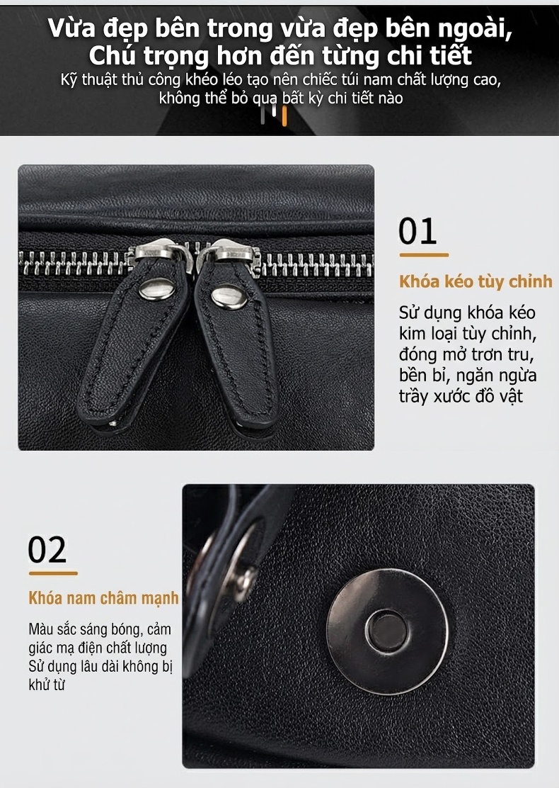 Túi đeo chéo nam da thật chống nước phong cách thể thao chi tiết 10