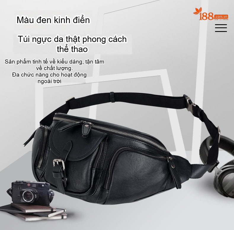 Túi đeo chéo nam da thật chống nước phong cách thể thao chi tiết 2