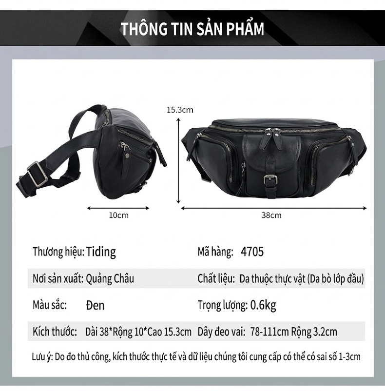 Túi đeo chéo nam da thật chống nước phong cách thể thao chi tiết 3