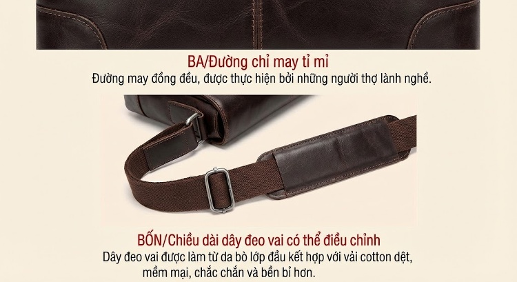 Túi Đeo Hông/Ngực Nam Da Thật Dáng Retro Đa Năng Phong Cách Âu Mỹ Màu Nâu chi tiết 7