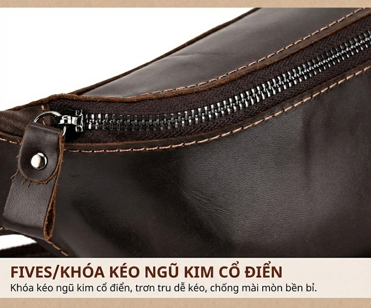 Túi Đeo Hông/Ngực Nam Da Thật Dáng Retro Đa Năng Phong Cách Âu Mỹ Màu Nâu chi tiết 8