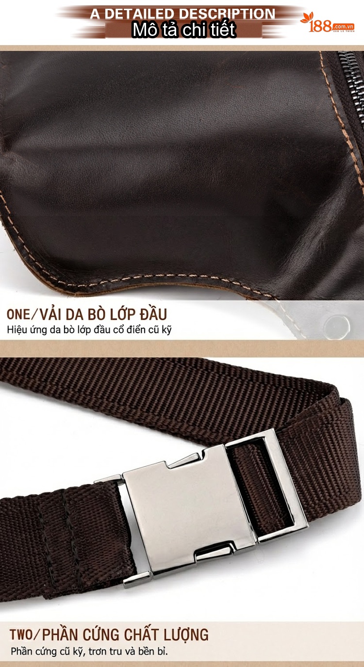 Túi Đeo Hông/Ngực Nam Da Thật Dáng Retro Đa Năng Phong Cách Âu Mỹ Màu Nâu chi tiết 6