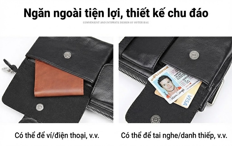Túi Đeo Hông/Ngực Nam Da Thật Phong Cách Âu Mỹ Màu Đen chi tiết 9