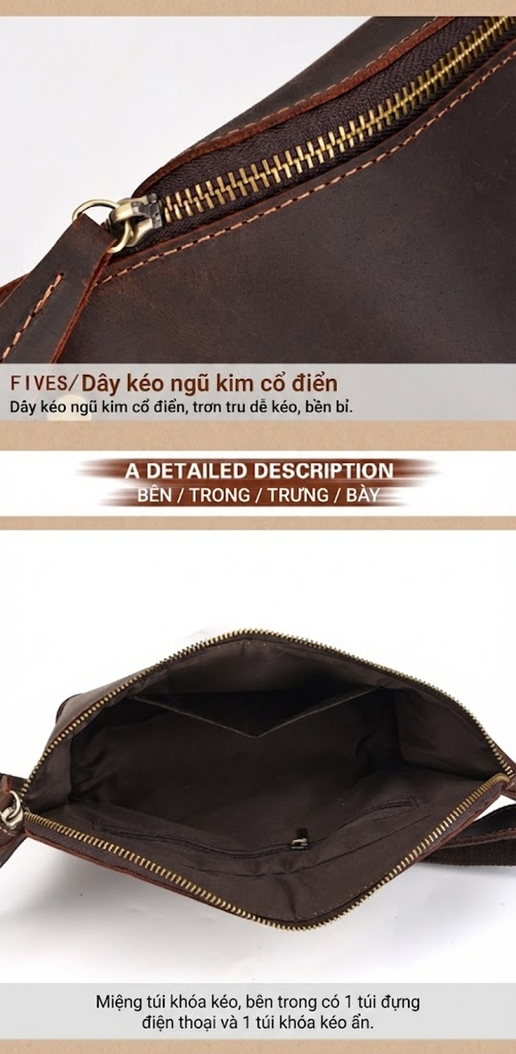 Túi Đeo Hông/Ngực Nam Da Thật Phong Cách Vintage chi tiết 13