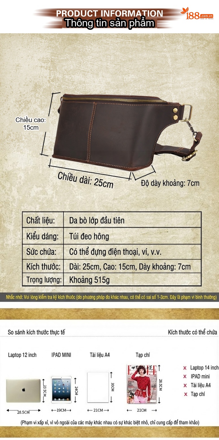 Túi Đeo Hông/Ngực Nam Da Thật Phong Cách Vintage chi tiết 2