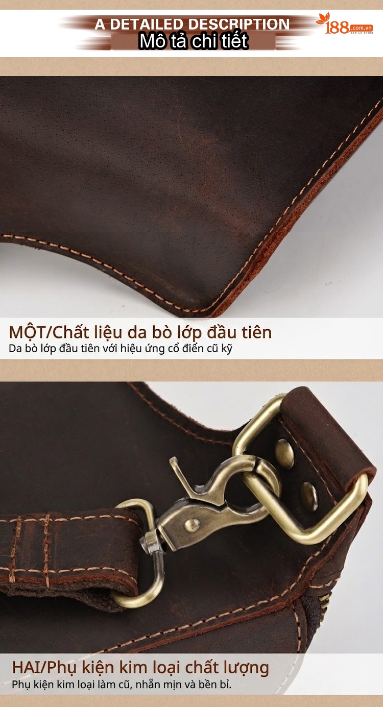 Túi Đeo Hông/Ngực Nam Da Thật Phong Cách Vintage chi tiết 11