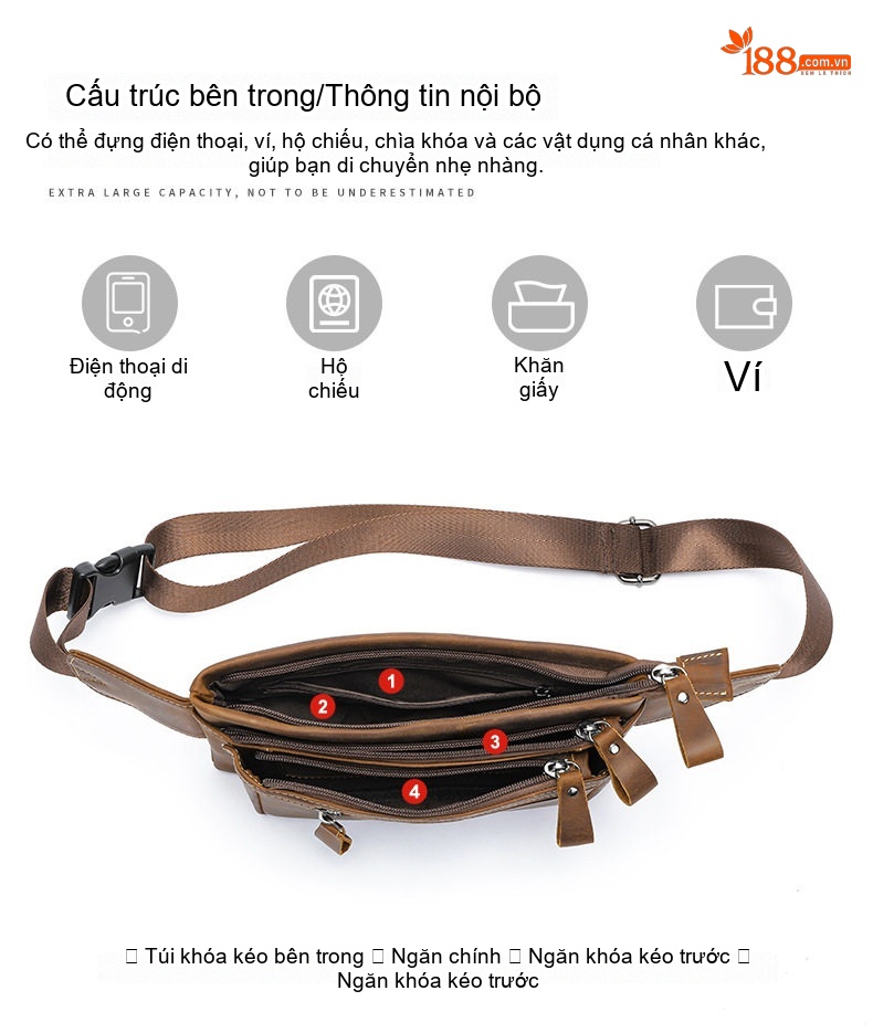 Túi Đeo Hông/Ngực/Vai Nam Da Bò Thời Trang chi tiết 49