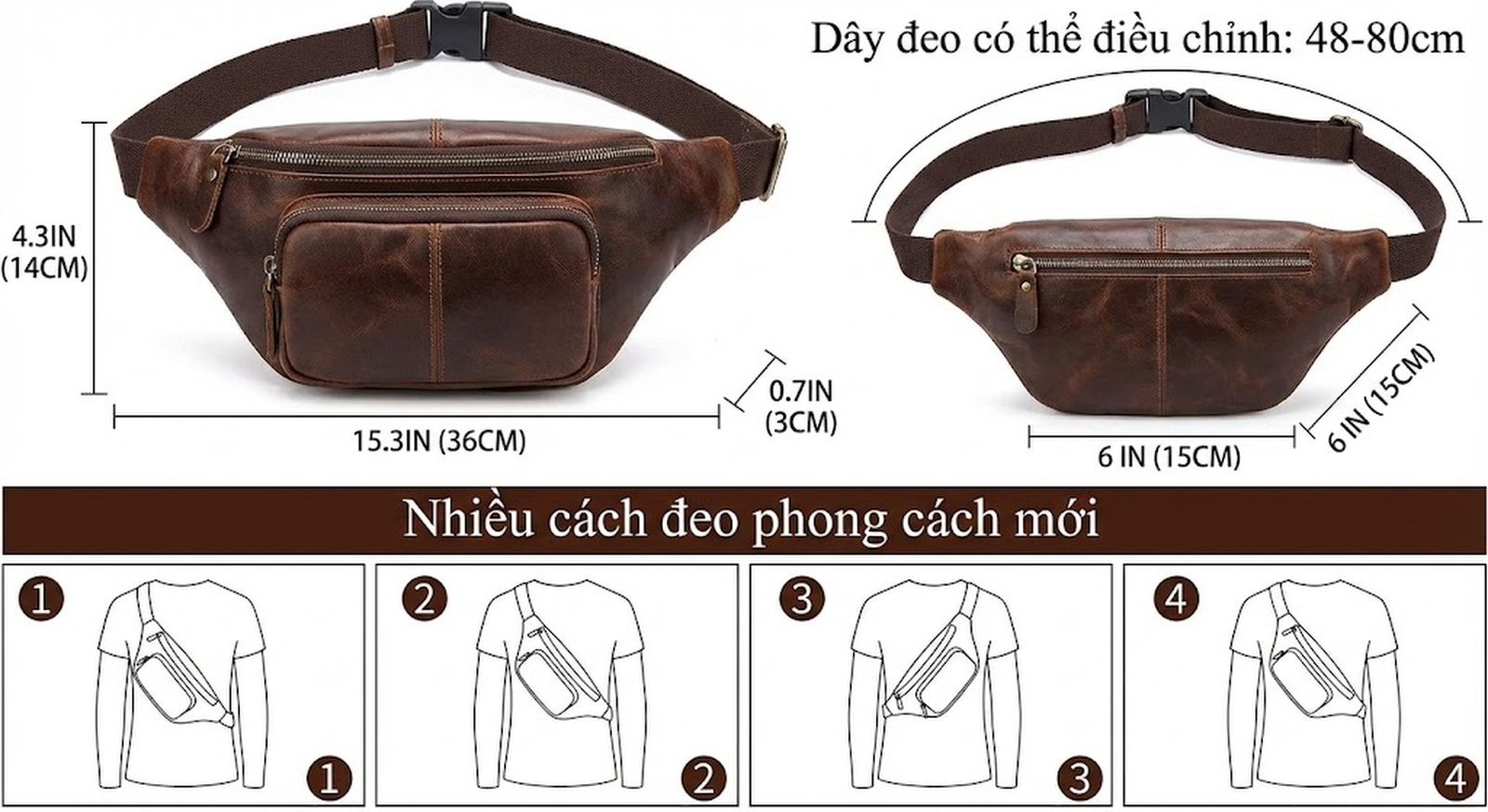 Túi Đeo Hông/Ngực/Vai Nam Da Bò Thời Trang