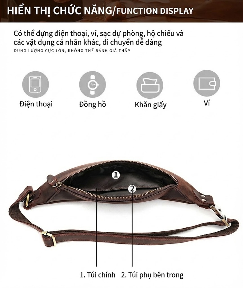 Túi Đeo Hông/Ngực/Vai Nam Da Bò Thời Trang chi tiết 6