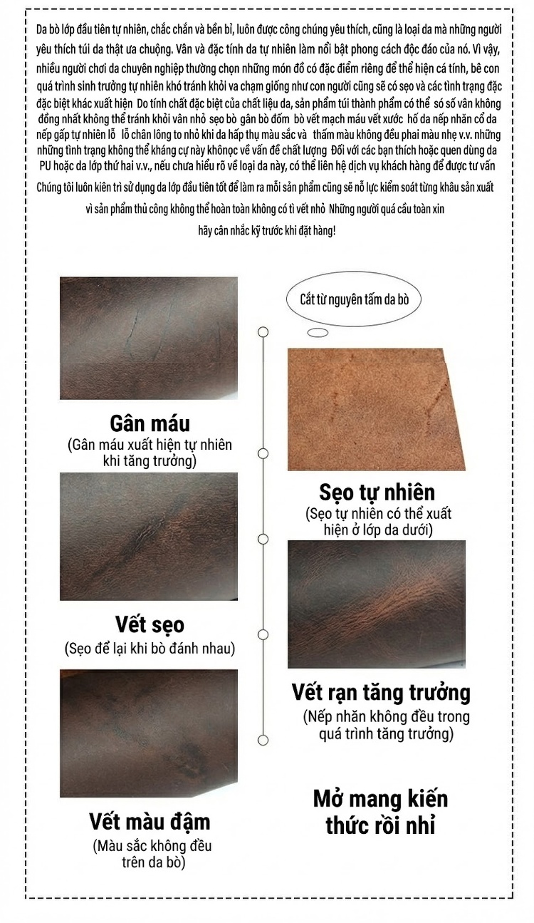 Túi Đeo Hông/Túi Đeo Bụng Rút Dây Da Bò Phong Cách Vintage Màu Nâu chi tiết 1