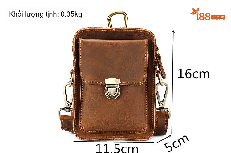 Túi Đeo Hông/Túi Đeo Chéo Nam Da Bò Thật Đựng Điện Thoại 4-6 Inch Phong Cách Retro chi tiết 8