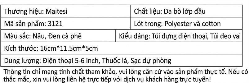 Túi Đeo Hông/Túi Đeo Chéo Nam Da Bò Thật Đựng Điện Thoại 4-6 Inch Phong Cách Retro chi tiết 9